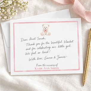 Personalised Baby Girl Teddy Bear Note Cards