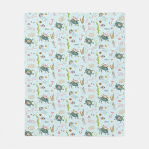 Personalised Baby Girl Turtle 50x60 Fleece Blanket