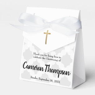 Personalised Baby Grey Gold Cross Christening Favour Box