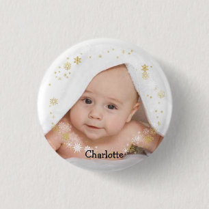 Personalised Baby in a Snowflake Frame 3 Cm Round Badge