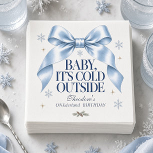 Personalised Baby It’s Cold Outside Blue Bow Napkin