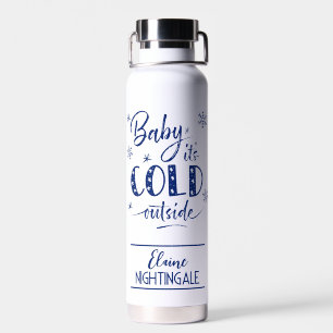Personalised Baby, It’s Cold Outside Navy Blue Water Bottle