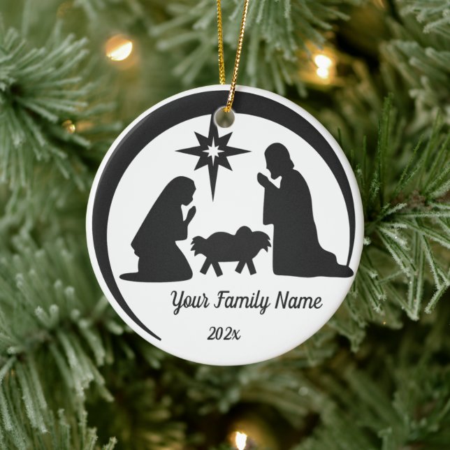Personalised Baby Jesus Manger Christmas Holiday Ceramic Tree Decoration (Tree)