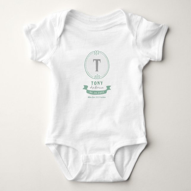 Personalised baby keepsakes monogram bodysuit (Front)
