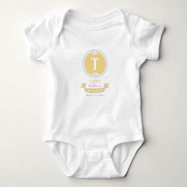 Personalised baby keepsakes monogram bodysuit (Front)