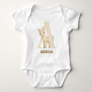 Personalised Baby Name Alpaca Letter A Bodysuit