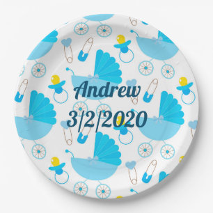 Personalised Baby Name and Birth Date Paper Plate