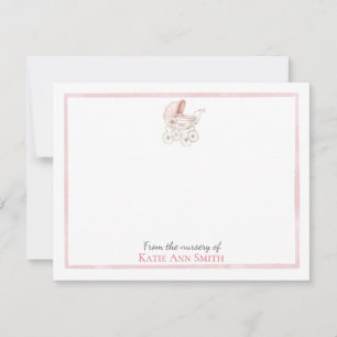 Personalised Baby Note Cards Pink Baby Carriage