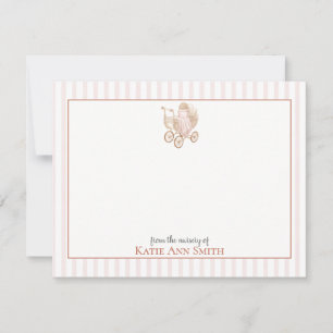 Personalised Baby Note Cards Pink Baby Carriage