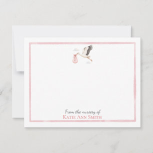 Personalised Baby Note Cards Pink Stork Nursery