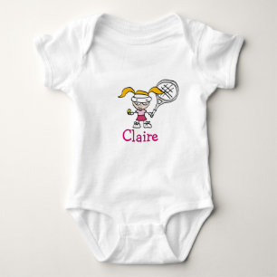 Personalised baby outfit with tennis girl cartoon baby bodysuit