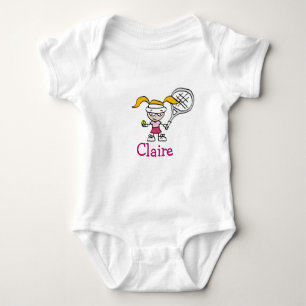 Personalised baby outfit with tennis girl cartoon bodysuit