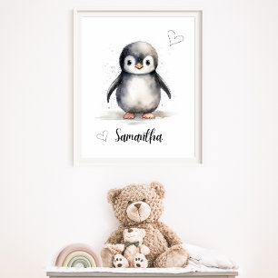 Personalised Baby Penguin Nursery Wall Art 