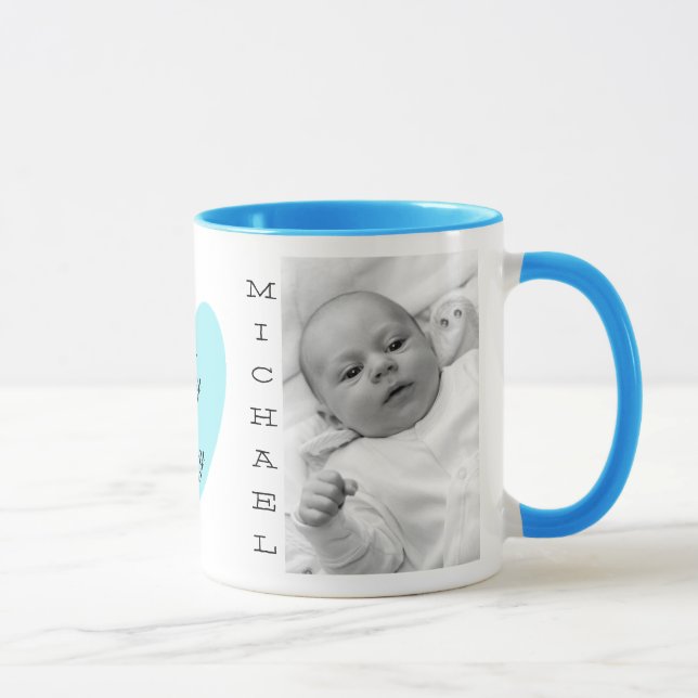 Personalised Baby Photo Blue Handle Coffee Mug (Right)