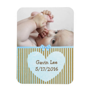 Personalised Baby Photo Magnet Brown & Blue Stripe
