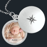 Personalised Baby Photo Name Overlay Locket Necklace<br><div class="desc">Create a timeless keepsake for a new mother with our Customisable Newborn Photo Locket. This locket is not just a piece of jewellery; it's a special way to celebrate the bond between a mother and her newborn, making it a perfect gift for this new chapter in her life. Customise this...</div>