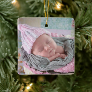 Personalised Baby Photo Pink Snowflake  Ceramic Ornament