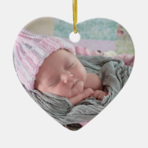 Personalised Baby Photo Pink Snowflake   Ceramic Tree Decoration