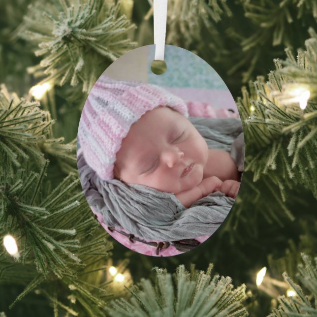 Personalised Baby Photo Pink Snowflake   Metal Tree Decoration (Insitu)