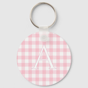 Personalised Baby Pink Gingham Monogram Key Ring