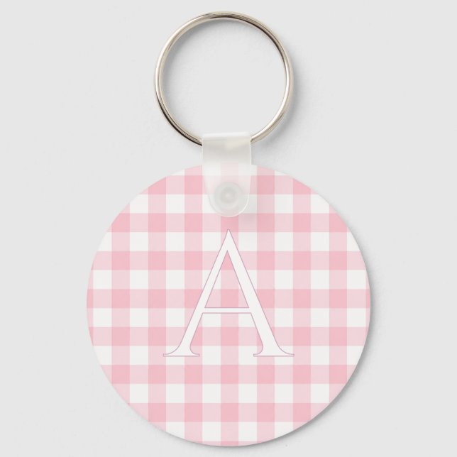 Personalised Baby Pink Gingham Monogram Key Ring (Front)