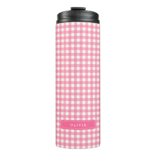 Personalised Baby Pink Gingham Monogram Thermal Tumbler