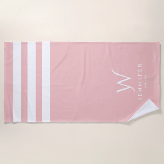 Personalised baby pink stripes Beach Towel