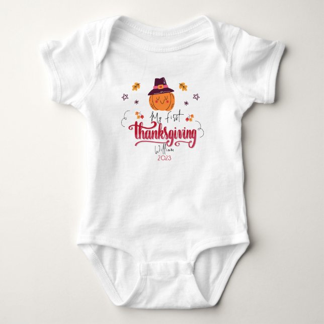 Personalised Baby Pumpkin First Thanksgiving Bodysuit (Front)
