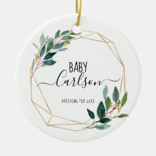 Personalised Baby Reveal Pregnancy Greenery  Ceramic Tree Decoration