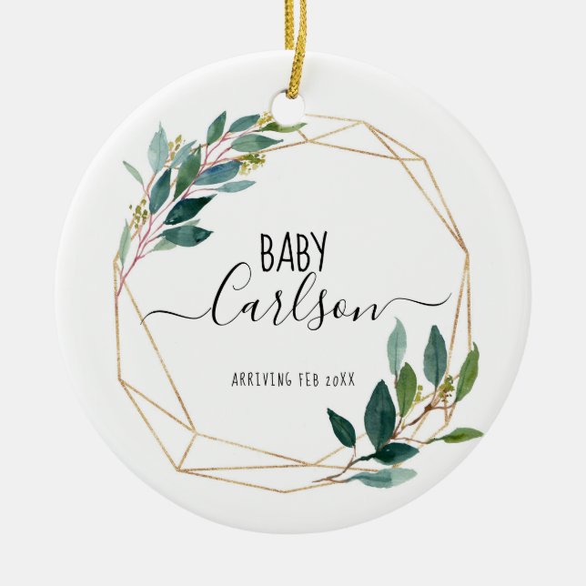 Personalised Baby Reveal Pregnancy Greenery  Ceramic Tree Decoration (Front)