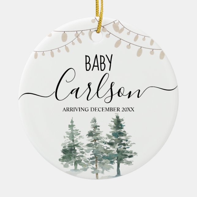 Personalised Baby Reveal Pregnancy Pine Tree Ceram Ceramic Tree Decoration (Front)