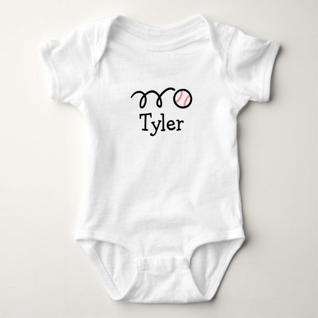 Personalised baby romper bodysuit with baseball (Front)