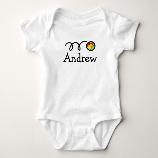 Personalised baby romper bodysuit with beach ball (Front)