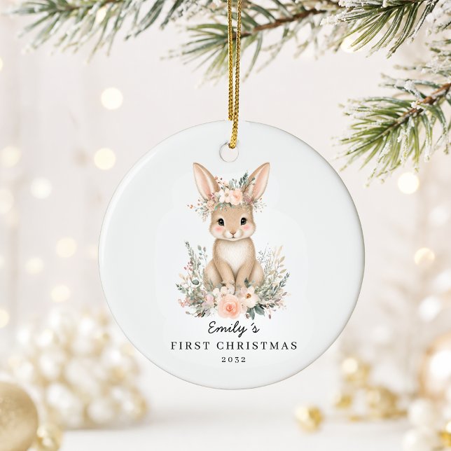 Personalised Baby’s First Christmas Bunny Ceramic Tree Decoration (Personalized Baby’s First Christmas Bunny Ceramic Ornament)