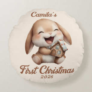 Personalised Baby’s First Christmas Bunny Round Cushion