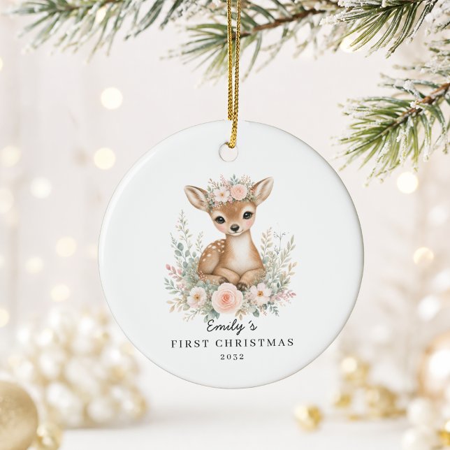 Personalised Baby’s First Christmas  Fawn  Ceramic Tree Decoration (Personalized Baby’s First Christmas  Fawn Ceramic Ornament)