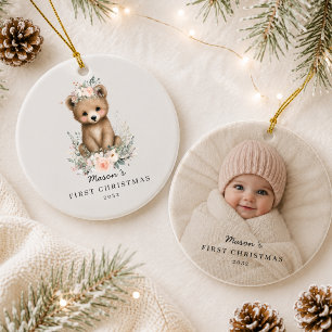 Personalised Baby’s First Christmas Photo Bear Ceramic Tree Decoration