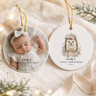 Personalised Baby’s First Christmas Photo Hedgehog Ceramic Tree Decoration