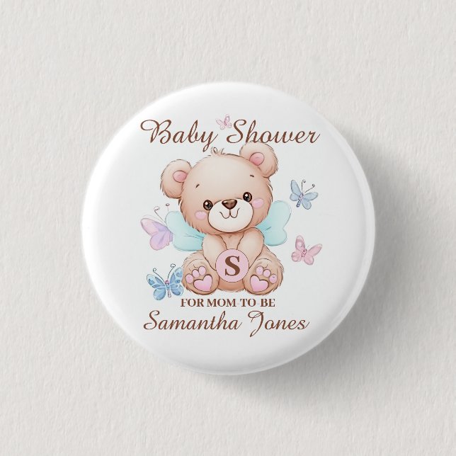 Personalised Baby Shower 3 Cm Round Badge (Front)