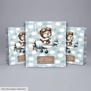 Personalised Baby Shower Bag With Blue Bear Pilot