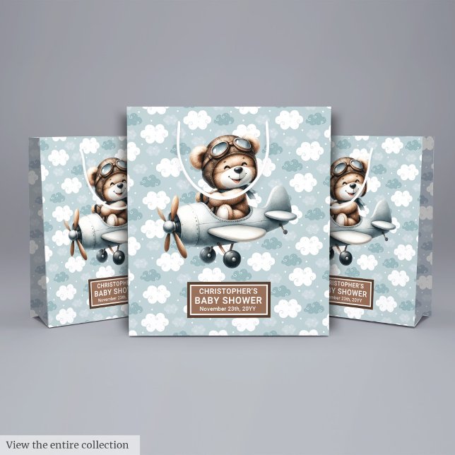 Personalised Baby Shower Bag With Blue Bear Pilot (Personalized Baby Shower Bag With Blue Bear Pilot)
