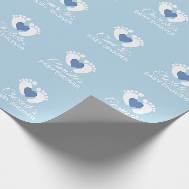 Personalised BABY SHOWER Blue Feet Heart BOY Wrapping Paper (Corner)