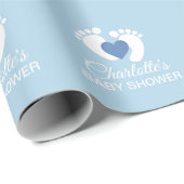Personalised BABY SHOWER Blue Feet Heart BOY Wrapping Paper (Roll Corner)