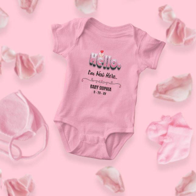 Personalised Baby Shower Cute Pink Hello Heart Bodysuit (Creator Uploaded)