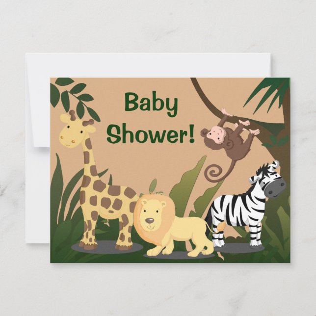 Personalised Baby Shower Invites, Jungle Animals Invitation (Front)