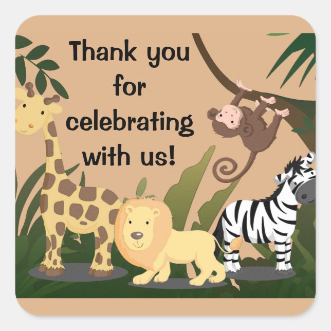 Personalised Baby Shower Invites, Jungle Animals Square Sticker (Front)