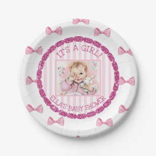Personalised Baby Shower Paper Plates Pink Bows
