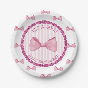Personalised Baby Shower Paper Plates Pink Bows