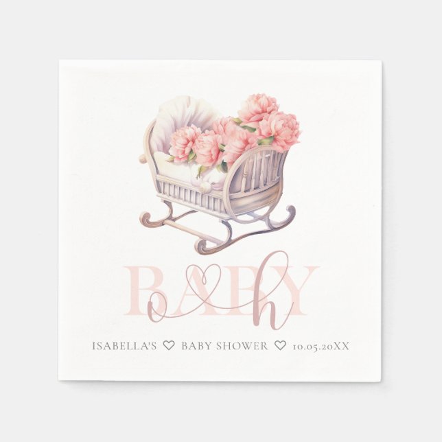 Personalised Baby Shower pastel Baby Basket Napkin (Front)
