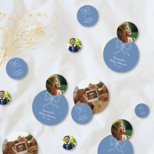 Personalised Baby Shower Photo Confetti Blue Bow 
